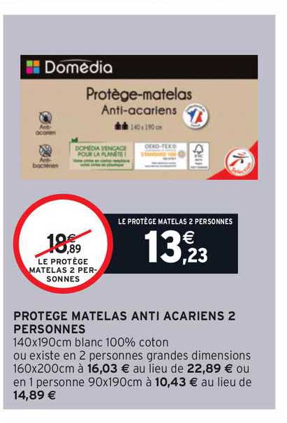 protège matelas anti acariens 2 personnes domédia