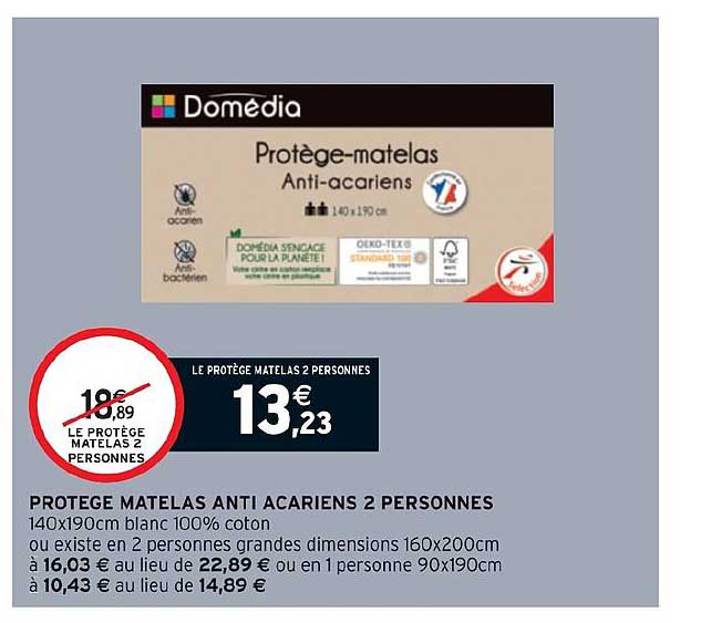 protège matelas anti acariens 2 personnes domédia