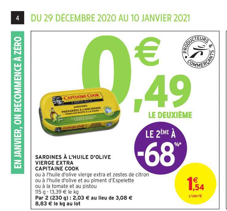sardines à l'huile d'olive vierge extra capitaine cook le 2ème à -68%
