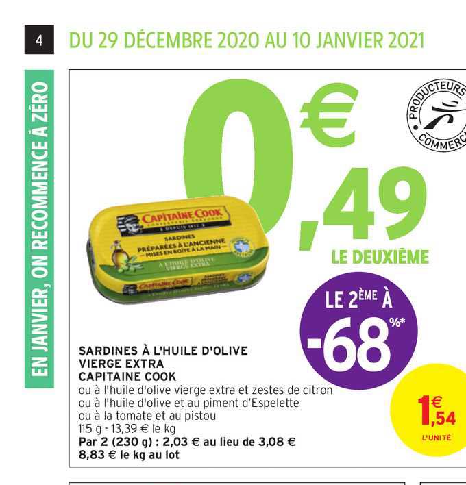sardines à l'huile d'olive vierge extra capitaine cook le 2ème à -68%