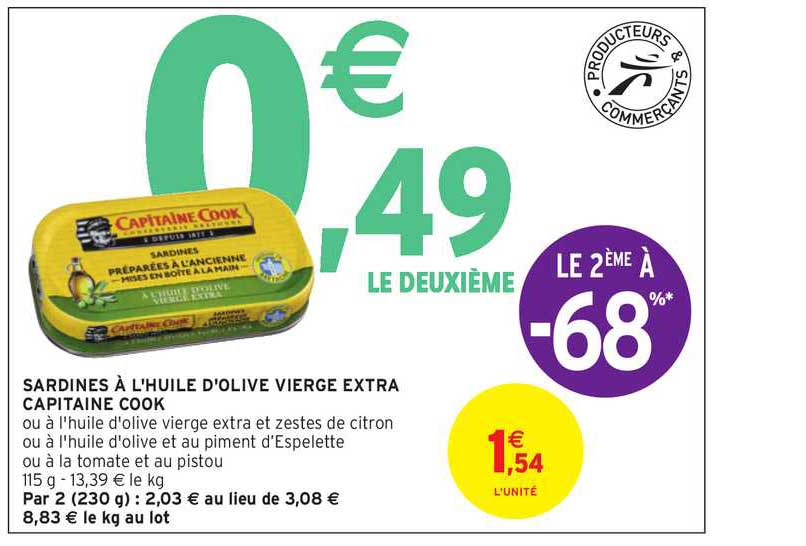 Sardines à L'huile D'olive Vierge Extra Capitaine Cook Le 2ème à -68%