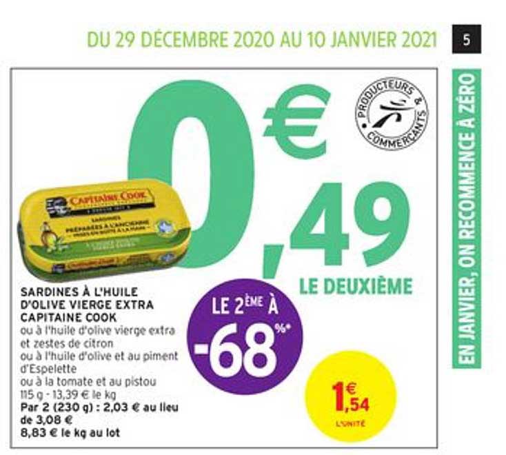 sardines à l'huile d'olive vierge extra capitaine cook le 2ème à -68%