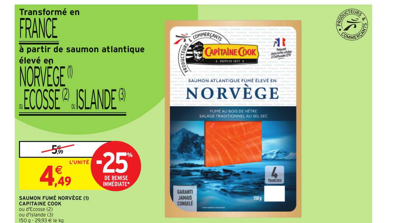 saumon fumé norvège capitaine cook -25% de remise immédiate