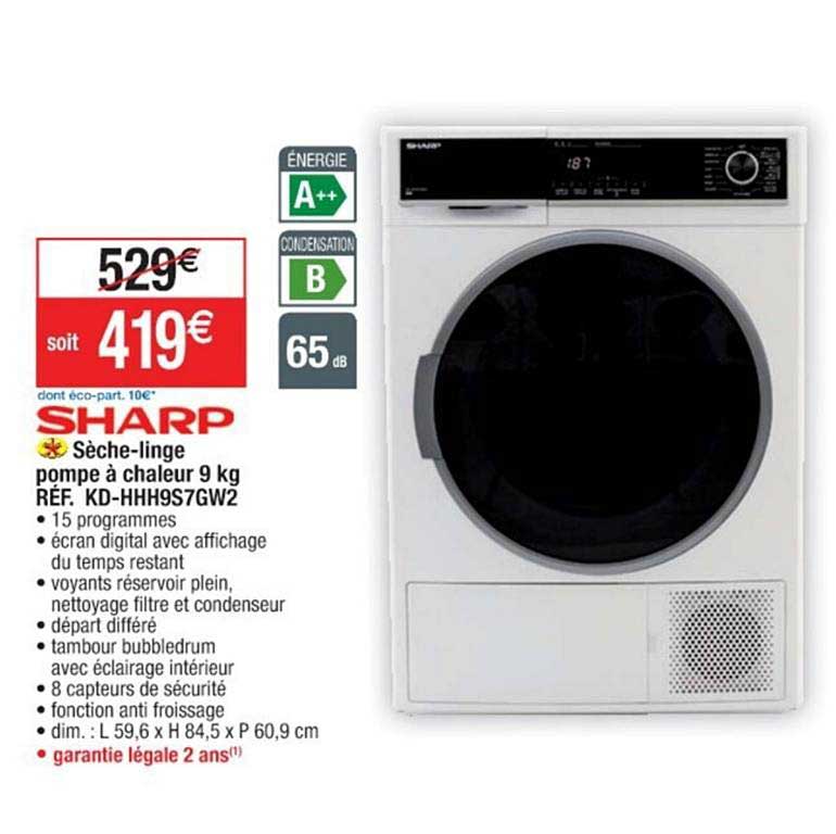 sèche-linge pompe à chaleur 9kg sharp