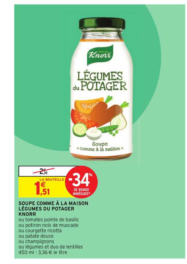 soupe comme à la maison légumes du potager knorr -34% de remise immédiate