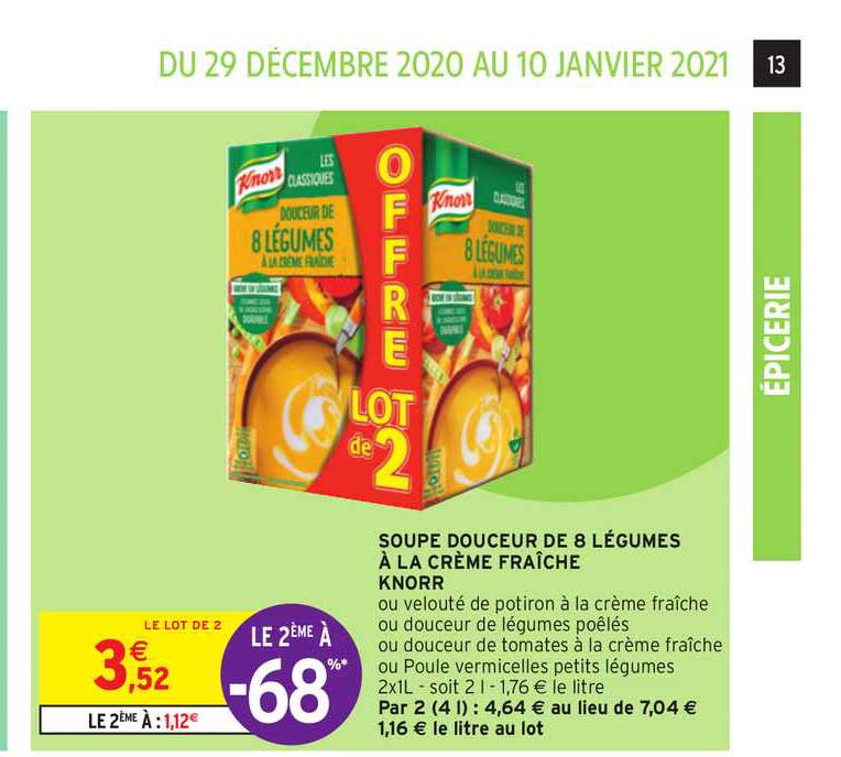 Soupe Douceur De 8 Légumes à La Crème Fraîche Knorr Le 2ème à -68%