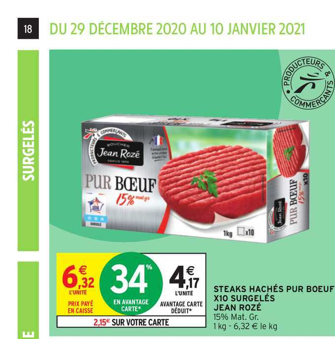 steaks hachés pur boeuf x10 surgelés jean rozé