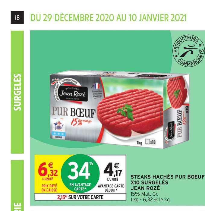 steaks hachés pur bœuf x10 surgelés jean rozé