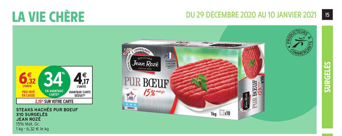 steaks hachés pur bœuf x10 surgelés jean rozé