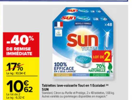 tablettes lave-vaisselle tout en 1 écolabel sun