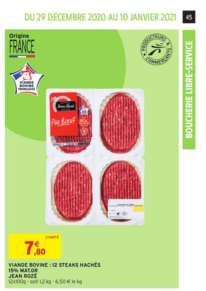 viande bovine 12 steak hachés 15% mat. gr jean rozé