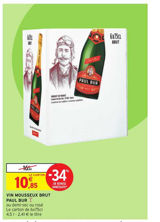 vin mousseux brut paul bur -34% de remise immédiate