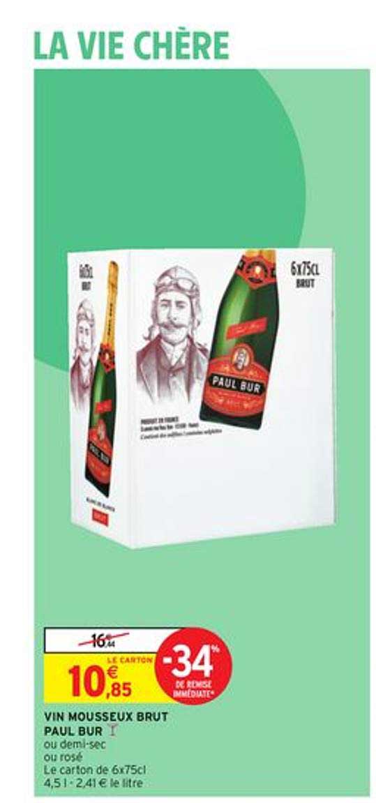 vin mousseux brut paul bur -34% de remise immédiate