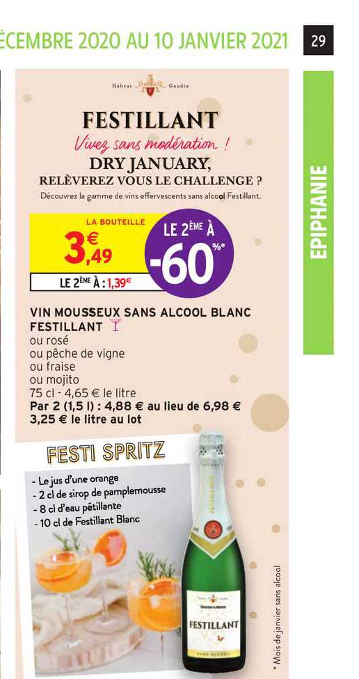 Vin Mousseux Sans Alcool Blanc Festillant Le 2ème à -60%