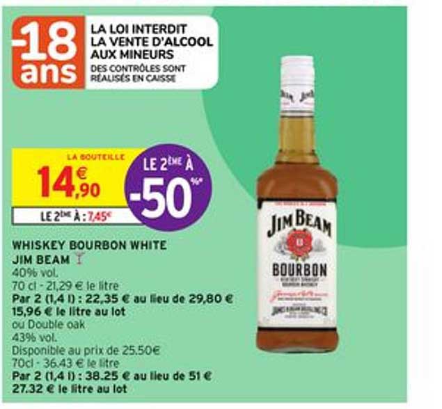 whiskey bourbon white jim beam le 2ème à -50%