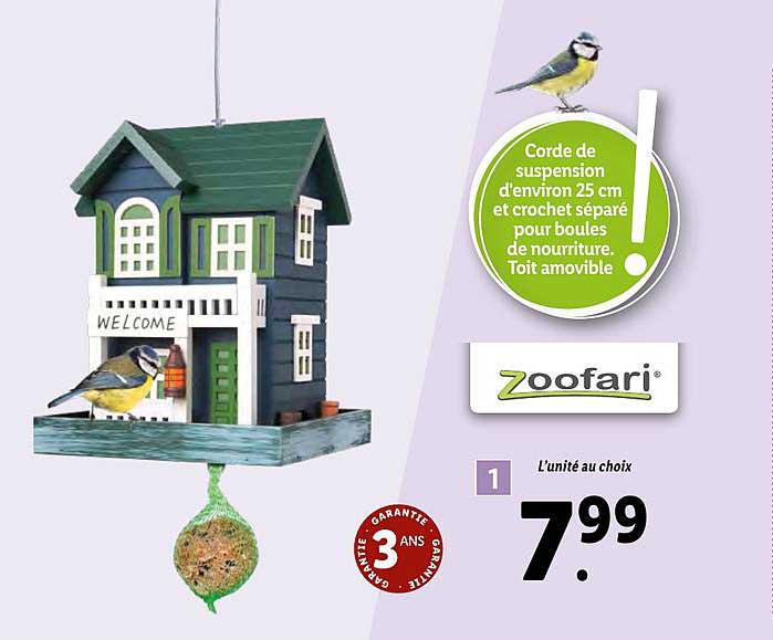 zoofari corde de suspension d'environ 25 cm et crochet séparé pour boules de nourriture