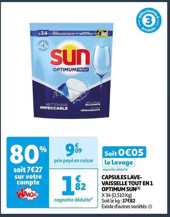 capsules lave-vaisselle tout en 1 optimum sun