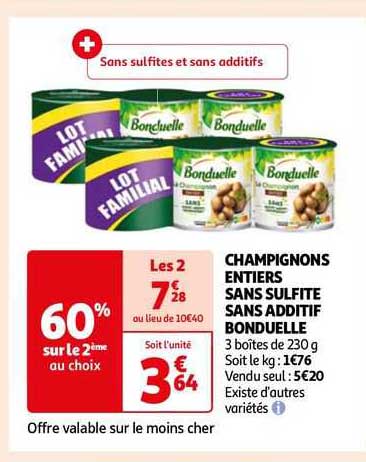 champignons entiers sans sulfite sans additif bonduelle