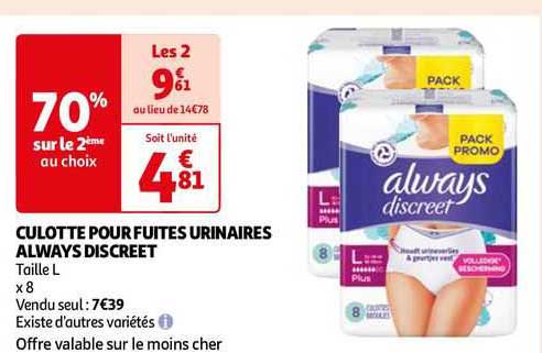 culotte pour fuites urinaires always discreet