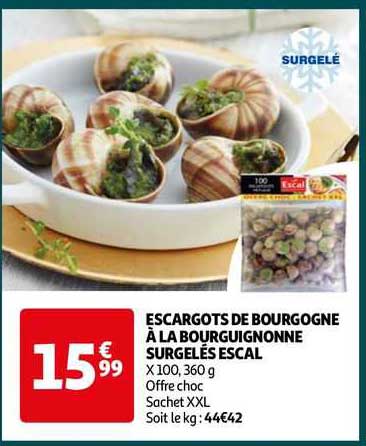 escargots de bourgogne à la bourguignonne surgelés escal