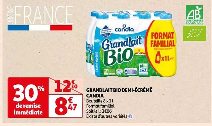 grandlait bio demi-écrémé candia