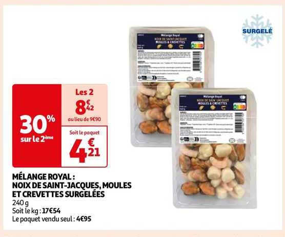 mélange royal : noix de saint-jacques, moules et crevettes surgelées