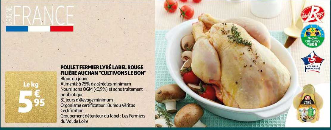 poulet fermier lyré label rouge filière auchan "cultivons le bon"
