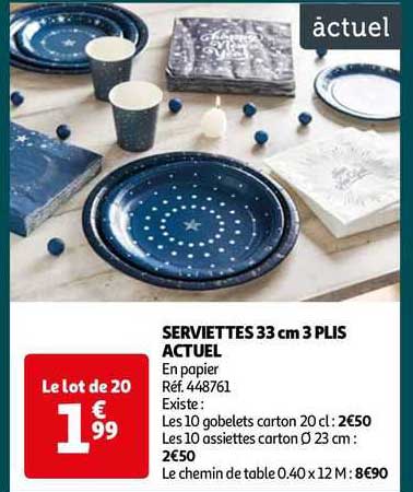 serviettes 33 cm 3 plis actuel