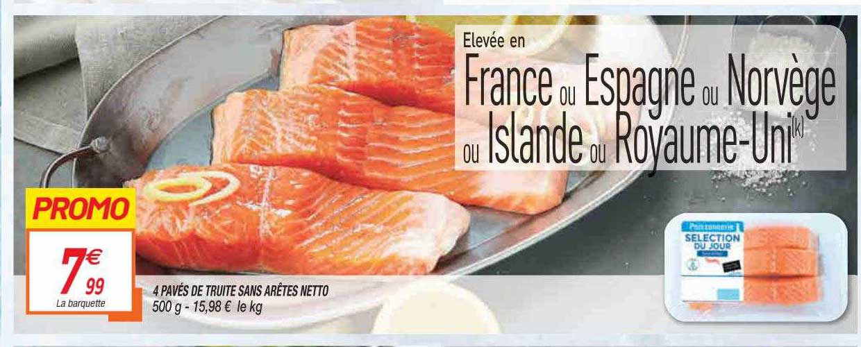 4 pavés de truite sans arêtes netto