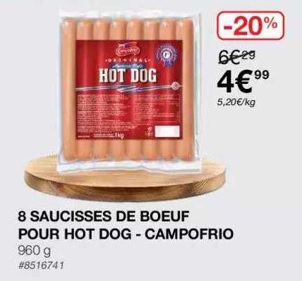 8 saucisses de bœuf pour hot dog - campofrio