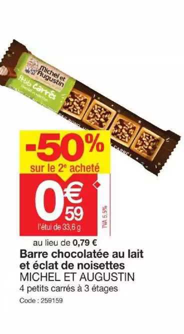 Barre Chocolatée Au Lait Et éclat De Noisettes Michel Et Augustin