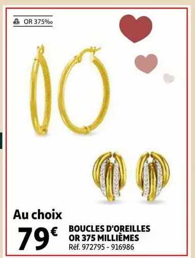 boucles d'oreilles or 375 millièmes