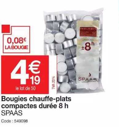 bougies chauffe-plats compactes durée 8 h spaas