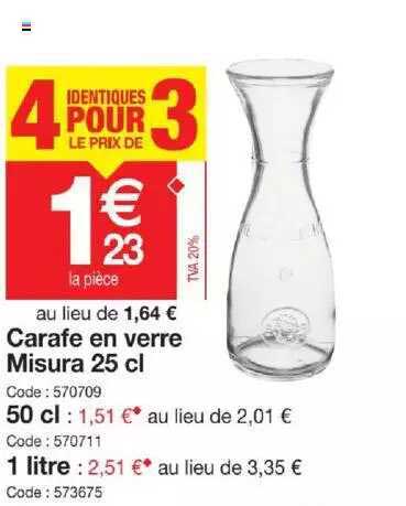 carafe en verre misura 25  cl , 50 cl, 1 litre