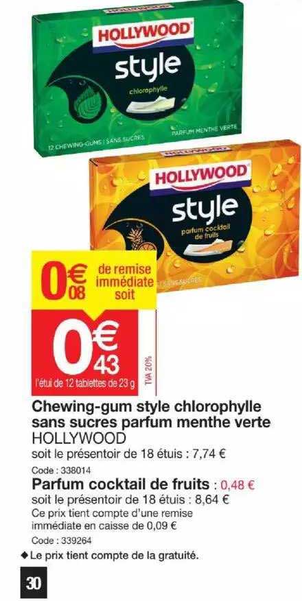 chewing-gum style chlorophylle sans sucres parfum menthe verte hollywood