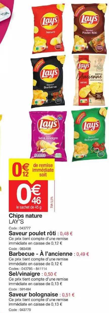 Chips Nature Lay's, Saveur Poulet Rôti, Barbecue à L'ancienne, Sel-vinaigre, Saveur Bolognaise