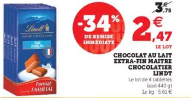 chocolat au lait extra-fin maitre chocolatier lindt