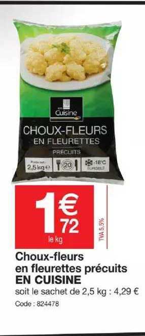 choux-fleurs en fleurettes précuits en cuisine