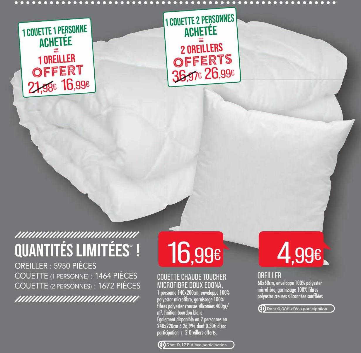 couette chaude toucher microfibre doux edona, oreiller