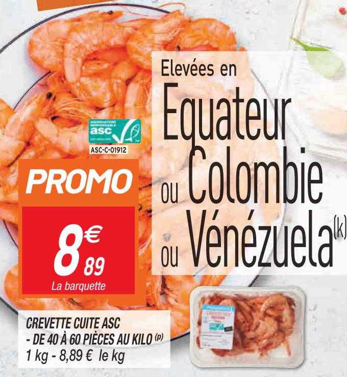 crevette cuite asc - de 40 à 60 pièces au kilo