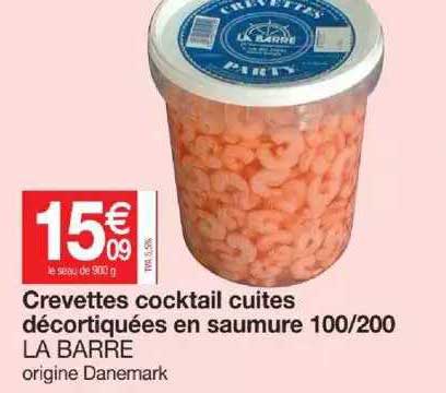 Crevettes Cocktail Cuites Décortiquées En Saumure 100-200 La Barre