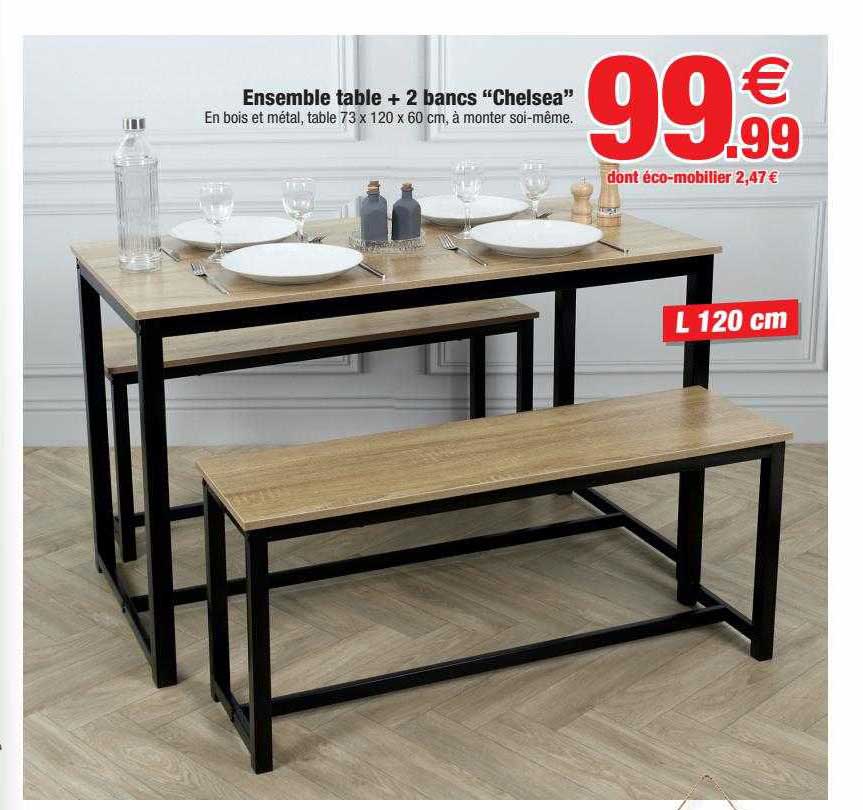 Ensemble Table + 2 Bancs "chelsea"