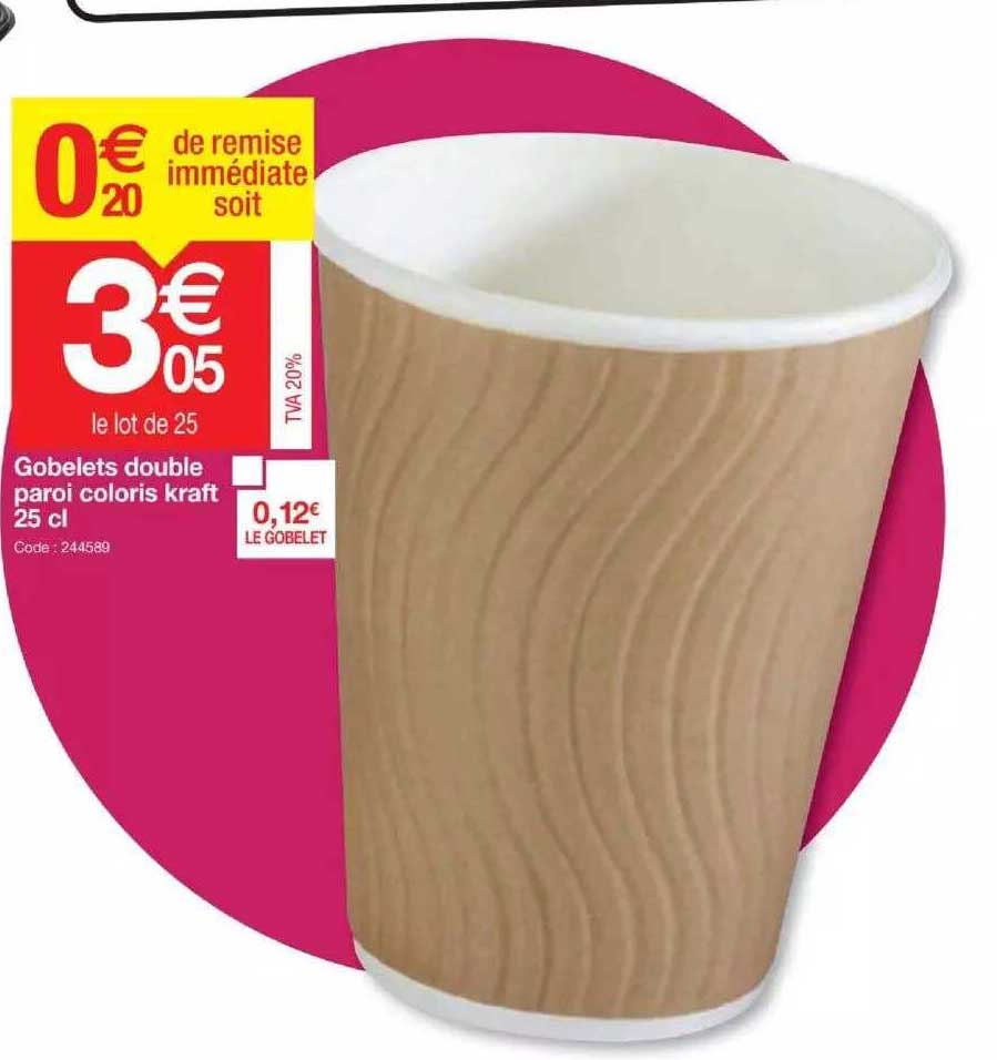 gobelets double paroi coloris kraft 25 cl