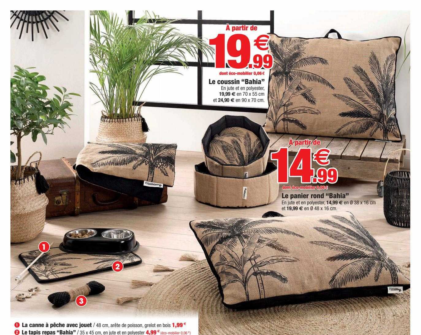 la canne à pêche avec jouet, le tapis repas "bahia", le panier rond "bahia"