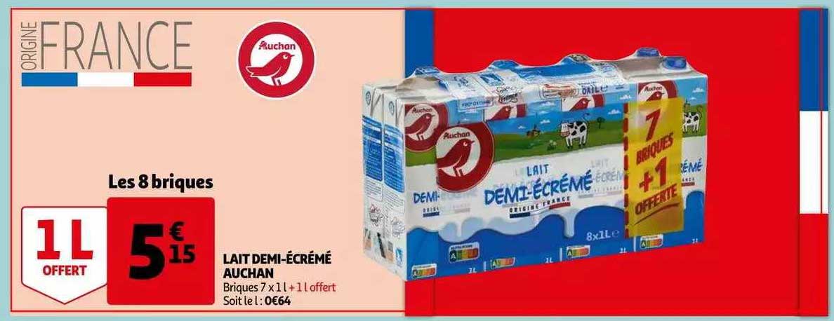 lait demi-écrémé auchan