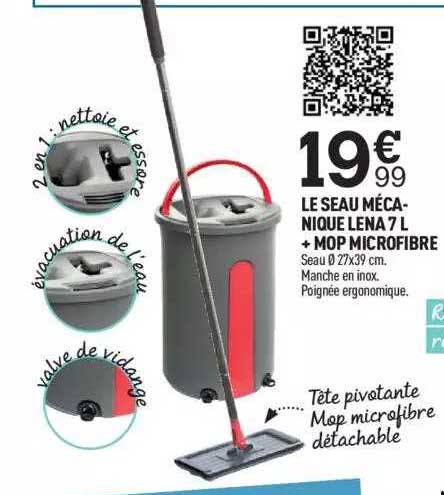 le seau mécanique lena 7 l + mop microfibre