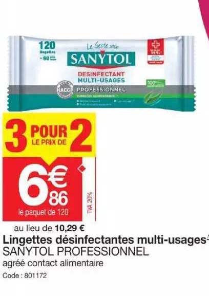 lingettes désinfectantes multi-usages sanytol professionnel