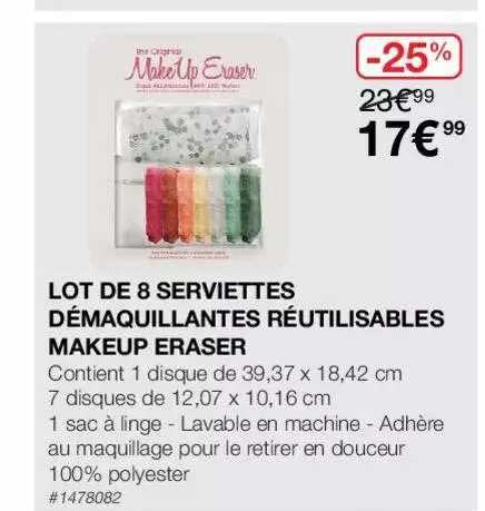 lot de 8 serviettes démaquillantes réutilisable makeup eraser