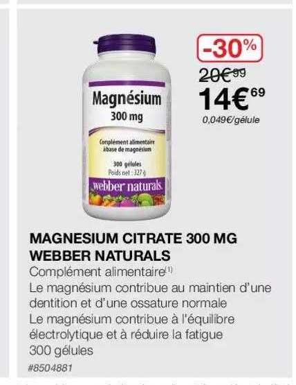 magnésium citrate 300 mg webber naturals
