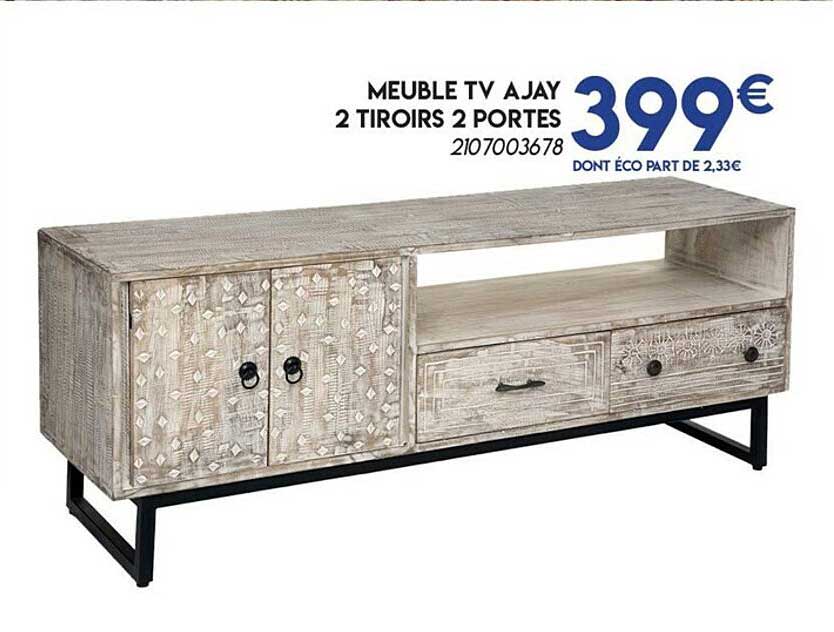 meuble tv ajay 2 tiroirs 2 portes